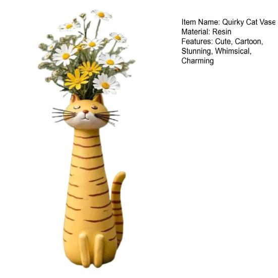 Handcrafted Quirky Cat Vase Whimsical Resin Cat Shaped Flower Vase for Flowers Pampas Grass Funny Kitty Ornament for Home Office Shelf Decor Gift