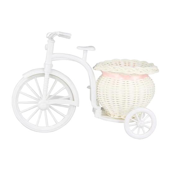 Uchwyt na kwiaty Koszyk rattanowy Design roweru Trójkołowiec Koszyk na kwiaty Dekoracyjny Pleciony do przechowywania