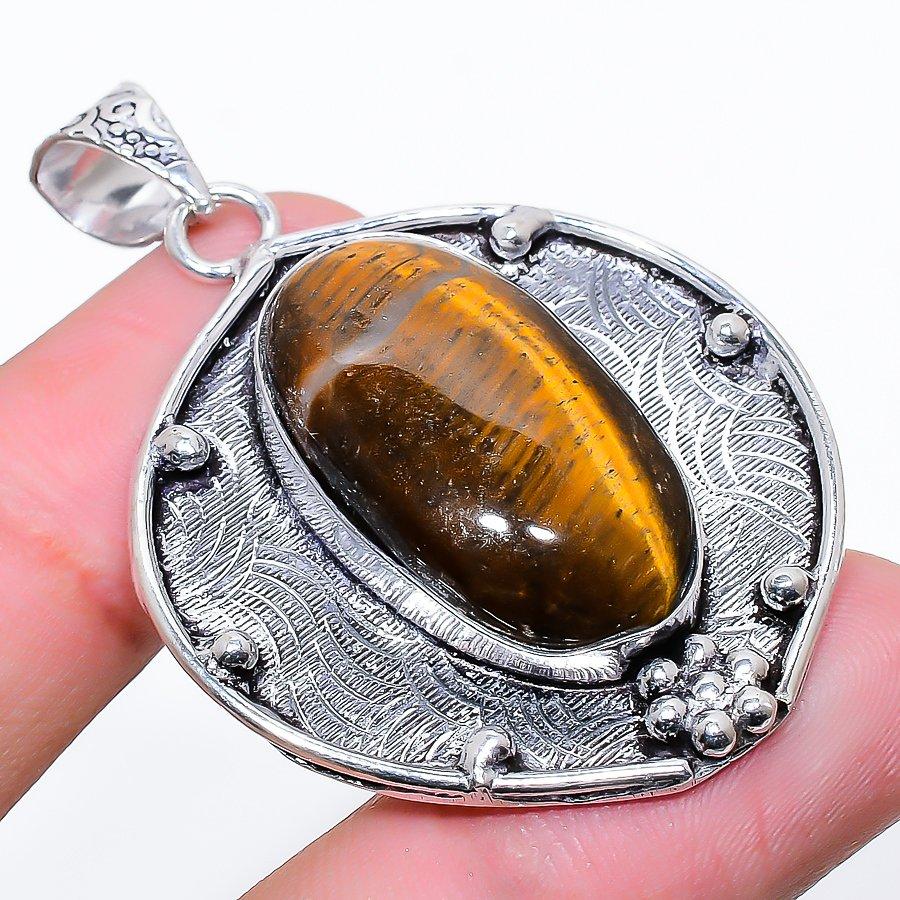

Natural Tiger Eye Gemstone Handmade 925 Sterling Silver Pendant 2.01 i1L77