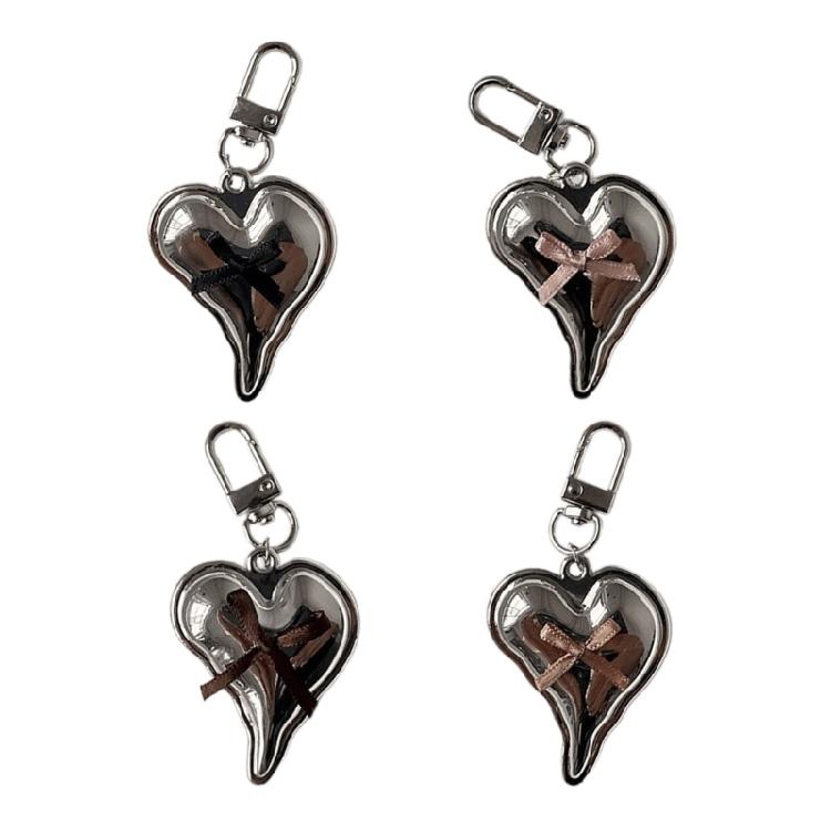 Fashionable Silver Love Heart Bowknot Keychain Charm Sturdy Pendant for Modern Styles Camera and Bag Decoration