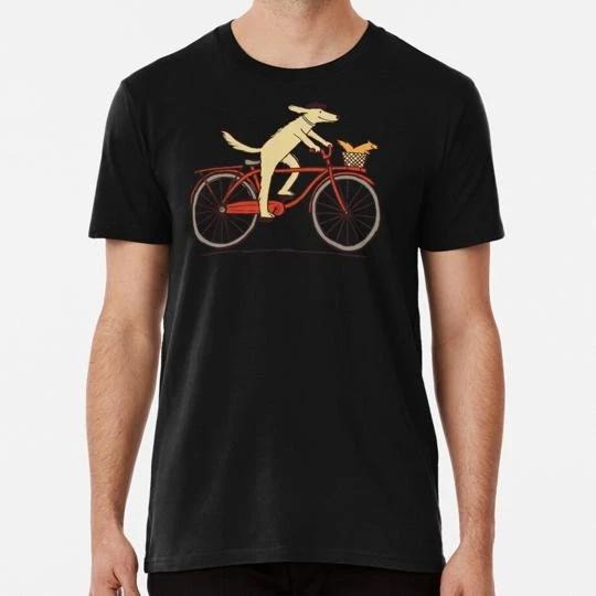 Dog Squirrel Are Friends Whimsical Animal Art Riding Bicycle S-5XL USA TTshirt S