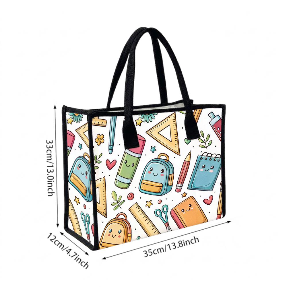 Cute Stationery Pattern Tote Bag Casual Reusable Daily Shoulder Handbag