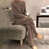 Women's Solid-Color Knit Casual Two-Piece Set with Long Sleeves for Fall/Winter