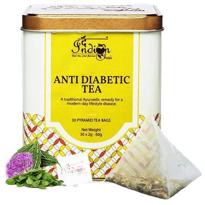The Indian Chai - Anti - Diabetic Tea 30 Pyramid Tea Bags with Gymnemma Sylvestre, Giloy Stem, Paneer Dodi, Bitter Melon