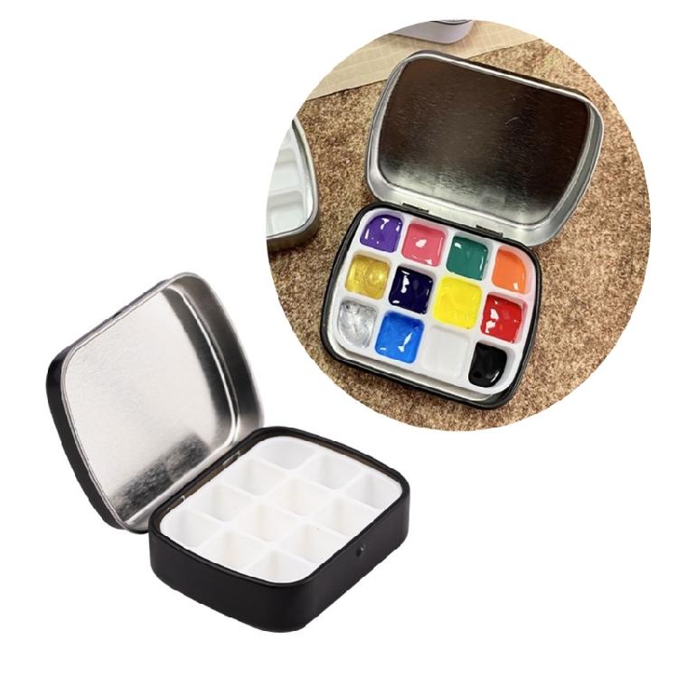 Leakproof Watercolor Paint Palette Box with Lid 12 Well Travel Paint Case Metal Paint Container Acrylics Paint Box