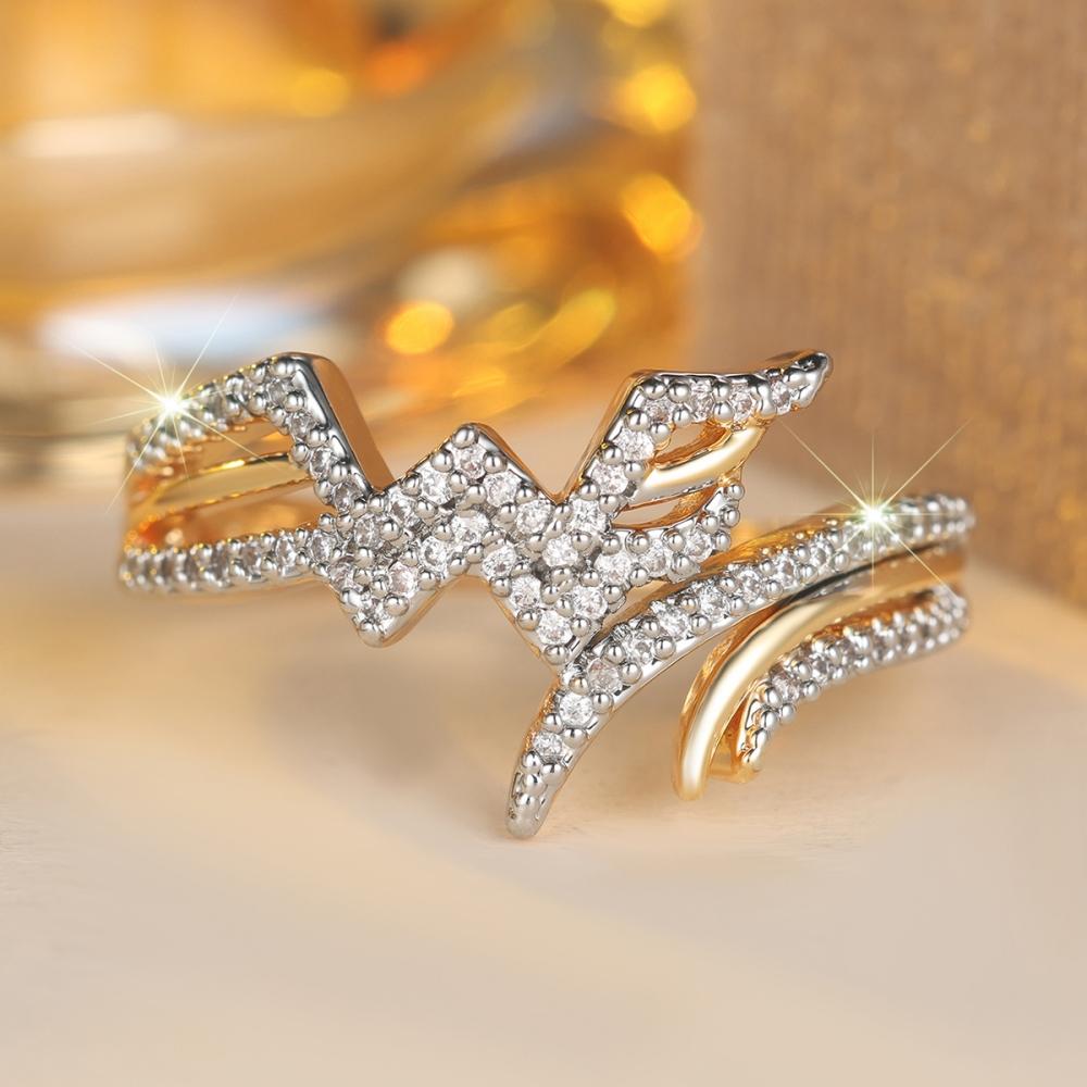 Fashion White Zircon Wave Rings for Women Gold Color Commitment Rings Wedding Engagement Jewelry Gift