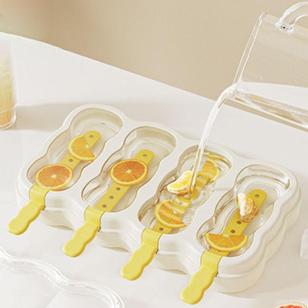 with Lid 4 Grid Ice Cream Mold Plastic Ice Lolly Mould Household Ice Candy Mold Baby Food