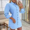 Spring and Autumn Women's Fashion Long Sleeve Solid Colour Side Drawstring Dress