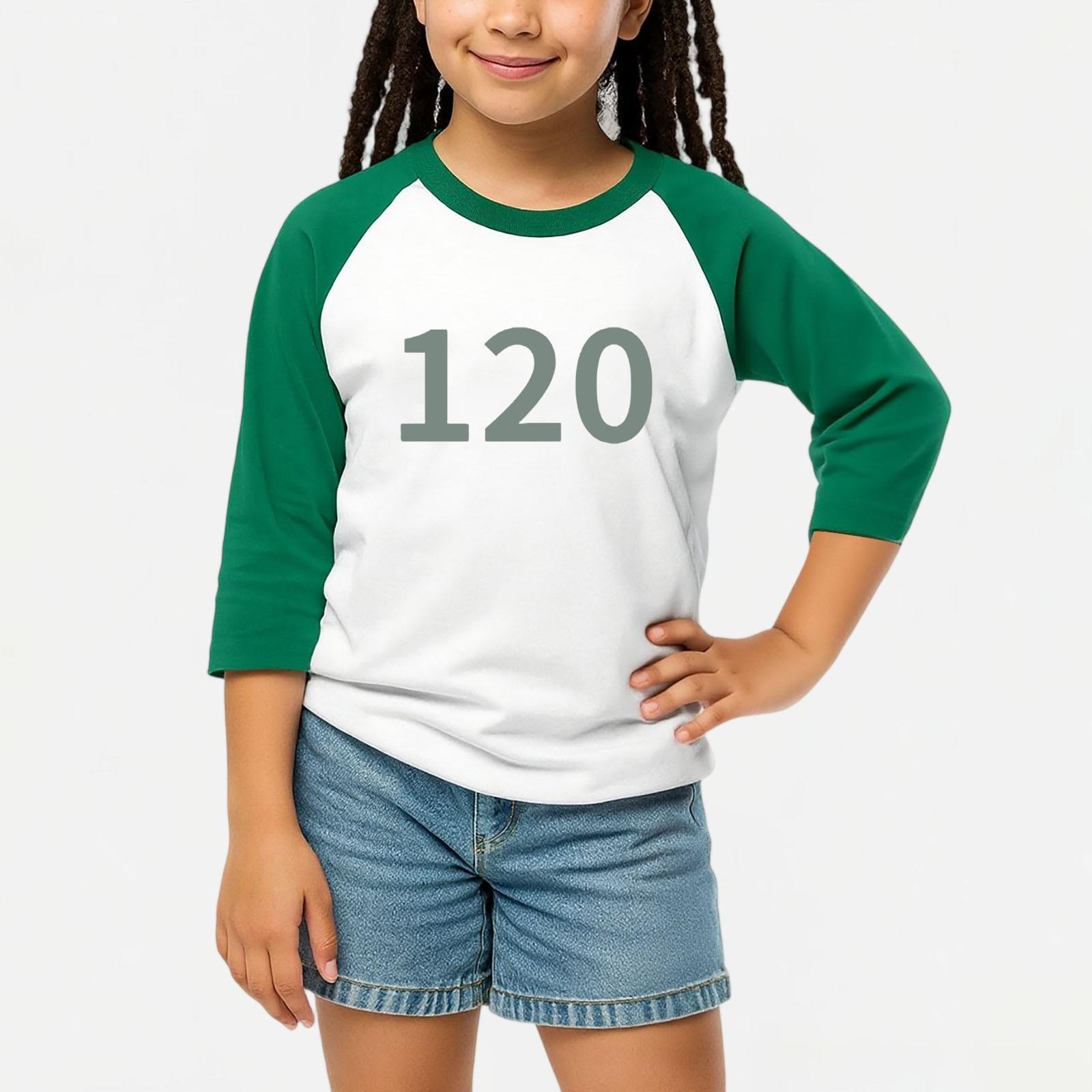 

Children Casual Daily Round Neck Printed 3/4 Sleeved T-shirt Letter Top 140 зелений