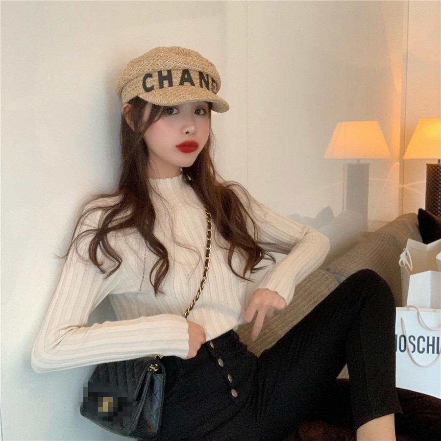 Half High Neck Bottoming Shirt Women's Fall and Winter Korean Design Sense Pullover Knitwear Tight Long-sleeved Tops