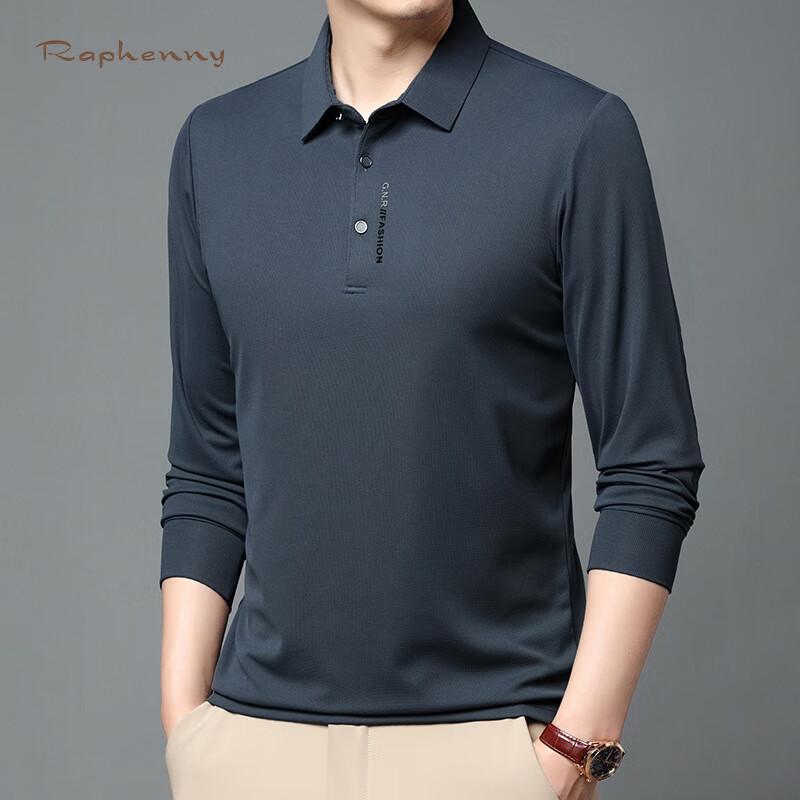 Raphenny Men's Pure Color Business Casual Long Sleeve Polo Shirt OZ875