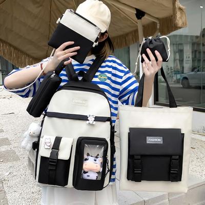 School Bag Cute Girl School Bag Campus Junior High School Student High School Student Backpack Large Capacity Backpack Five-piece Set