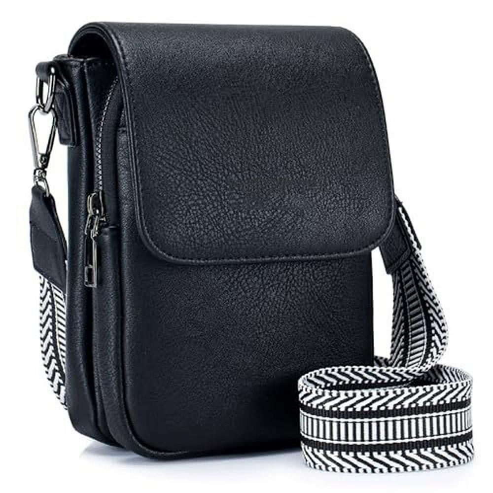 Fashionable New Retro Pu Leather Women's Wide Shoulder Strap Single Shoulder Crossbody Bag with Lid Small Square Bag