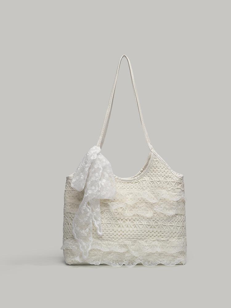 

2025 new lace mesh large-capacity tote bag casual versatile hollow woven shoulder bag commuter handbag