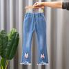 2-13 Years Kids Girls Blue Jeans Elastic Waist Flare Pants