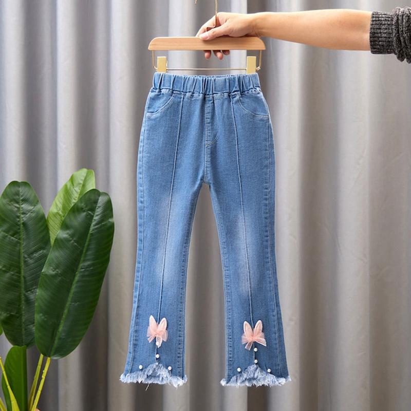2-13 Years Kids Girls Blue Jeans Elastic Waist Flare Pants