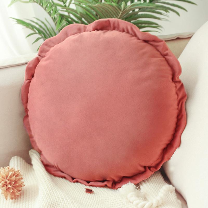 Ins Nordic Simple Round Cushion Cute Sofa Pillow Super Soft Waist Pillow Bay Window Girl Room Decor Pouf  Lace Pleated Futon