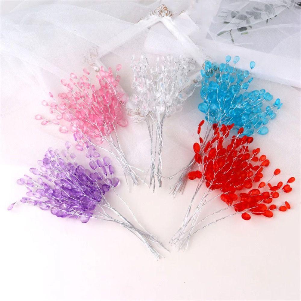 50PCS Wedding Party Crystal Bud Branches Craft Decoration Crystal Flower Artificial Bouquet White