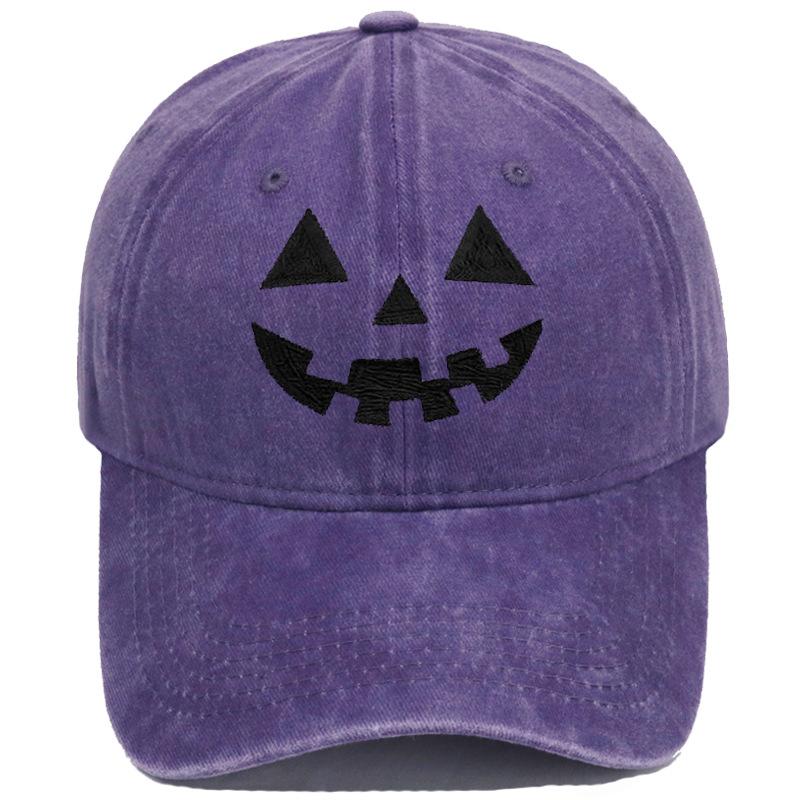 Halloween Kürbis Smiley Gesicht Stickerei Gewaschen Used Baseballkappe Personalisierte Lässige Mütze für Männer und Frauen