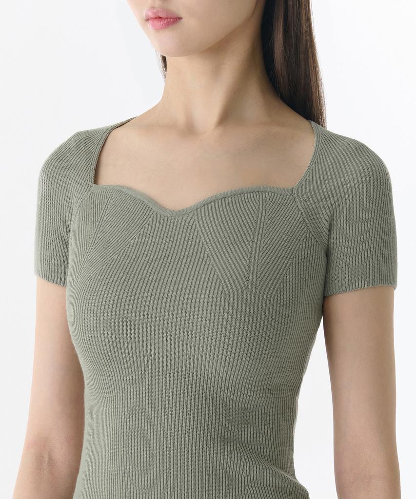 MUSINSA STANDARD WOMAN Women'S Slim Heart Neck Short Sleeve Knit [Sage]