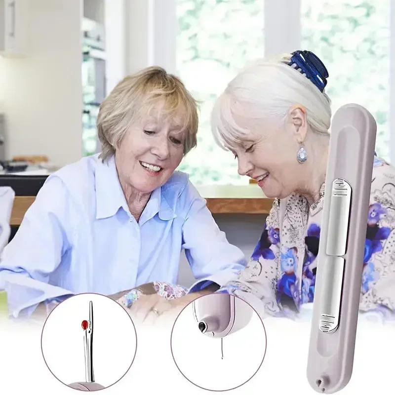 2 in 1 Easy Threader Sewing Needle Threading Tool for Elderly Multifunction Hand Sewing Tool with Built-in Thread Cutter Ripper