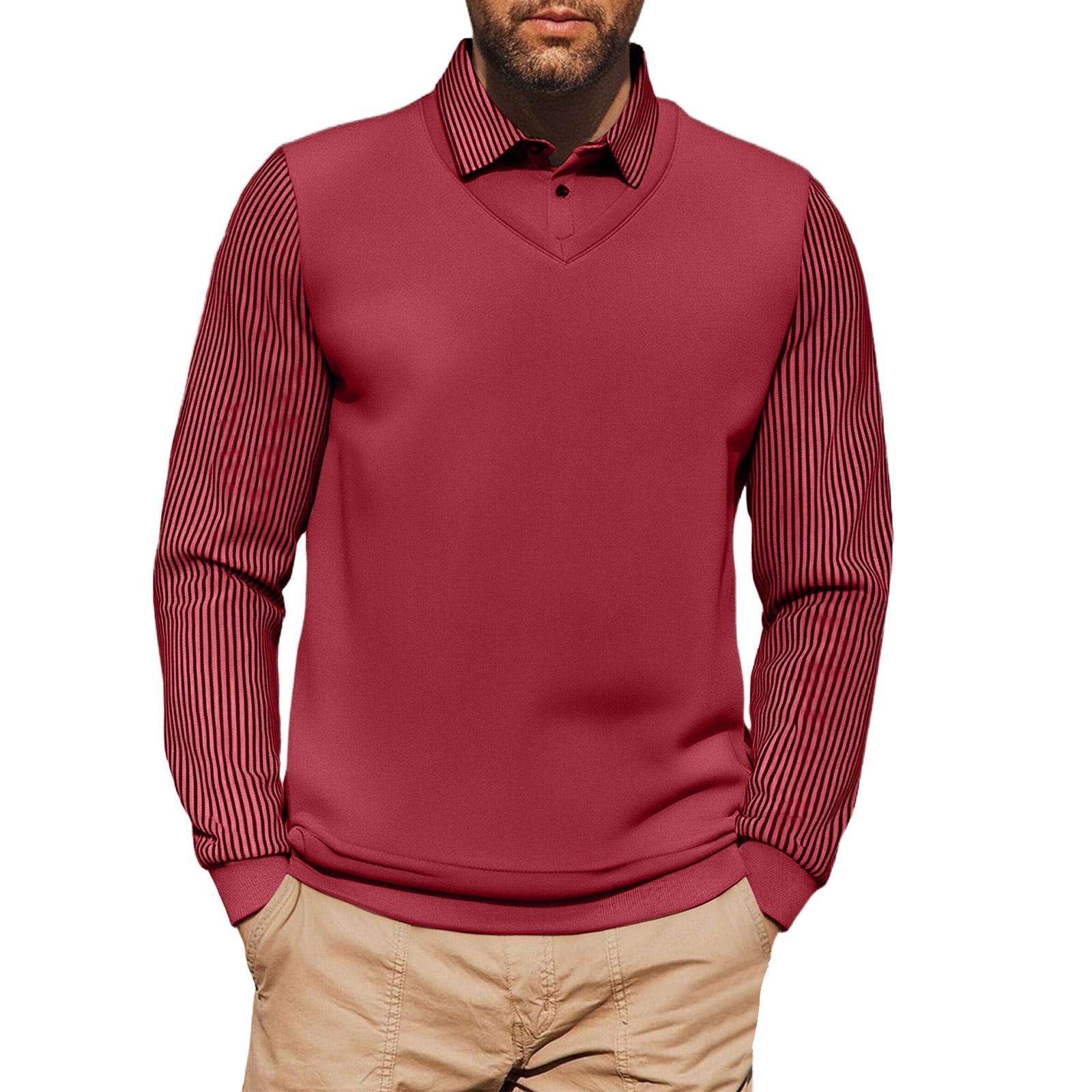 

Мужская футболка Повседневная Отложной воротник Длинные рукава XL красный