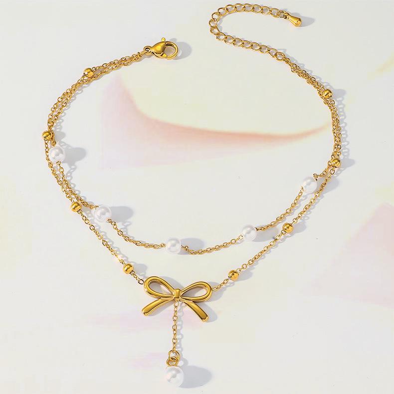 

Женский браслет на ногу в европейском и американском стиле: Дизайн Сердце и Бабочка из Циркона и Титановой Стали.