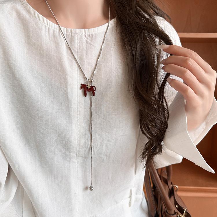 French simple zircon natal year pony pendant necklace accessories women's sweater chain necklace