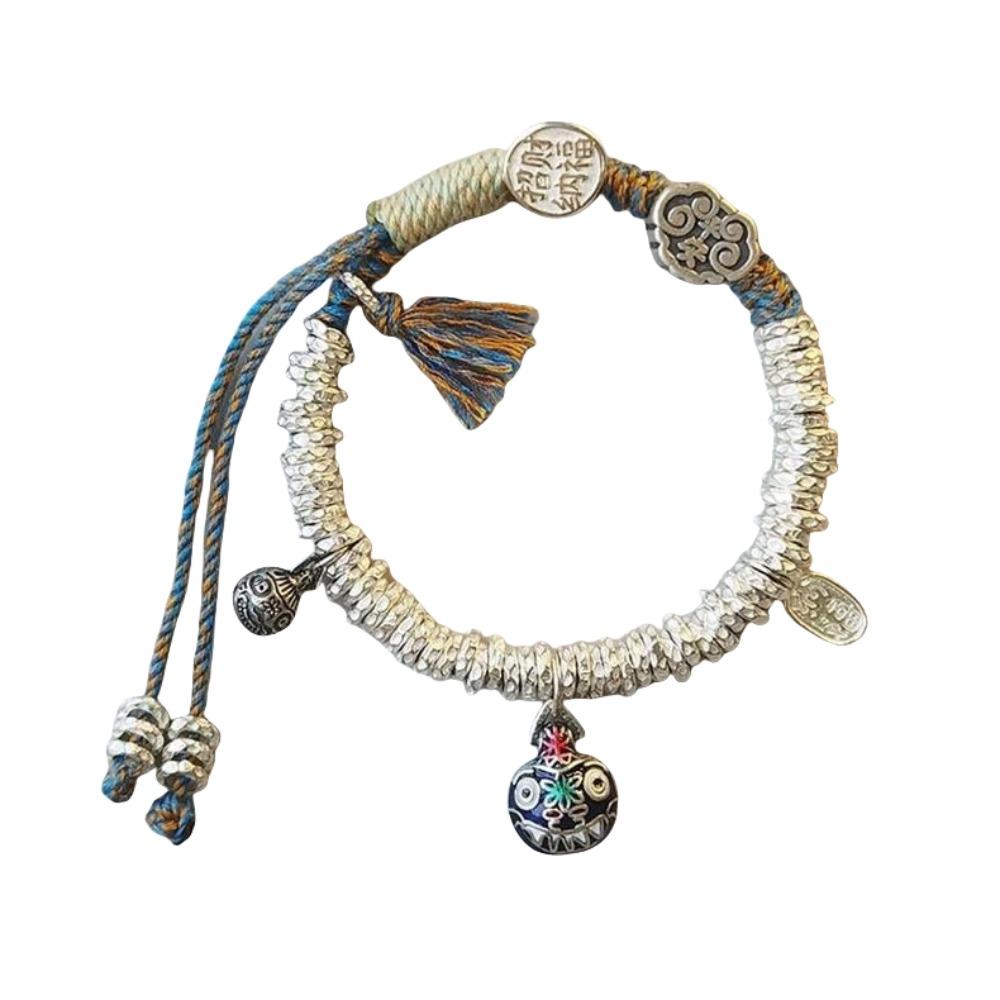 Lucky Braided Bracelet Irregular Beads Silver Beaded Bracelet Vintage Chinese Style Bracelet  Women
