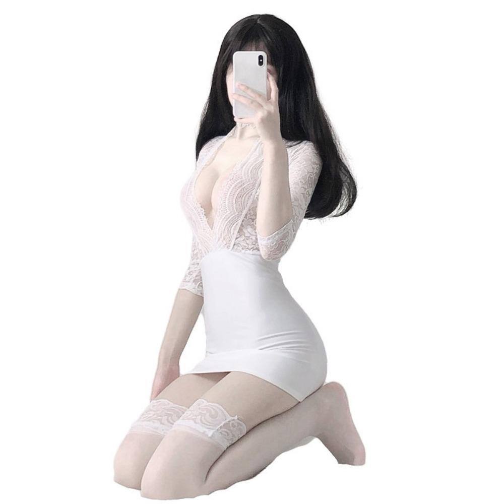 Domila Sexy Underwear Deep V Secretary Uniform Lace Clothes Hip Skirt Set Seduction Passion Pajamas Wholesale