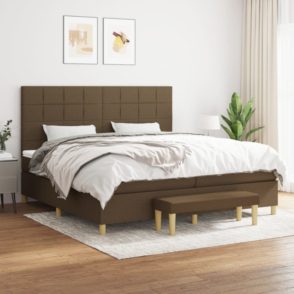 Box Spring Bed with Mattress Dark Brown 200x200 cm Fabric