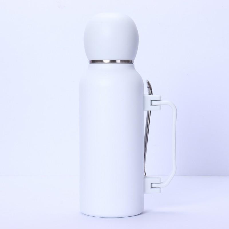 Stainless Steel Insulated Travel Mug With Handle Straw Spoon - 1300ml Large Capacity Vacuum Thermos Gym Office Outdoor