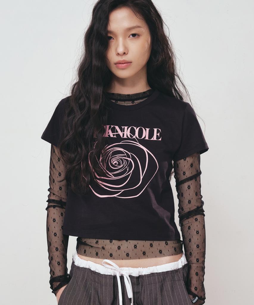 Nigaennikol Rose Signature Crop Top_Black Pink
