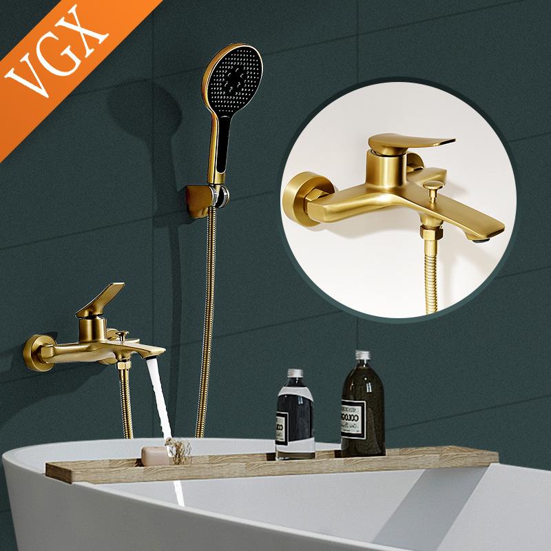 VGX Simple Bathroom Shower System Set Bathtub Faucets Set Bath Water Taps Shower Diverter Single Handle Tub Mixer Shower Crane