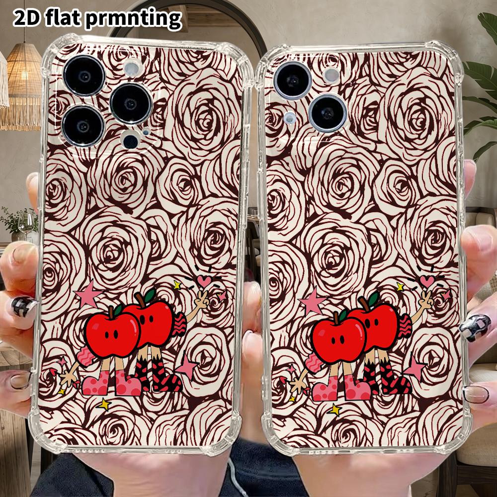 Phone Case: 2D flat suitable for iPhone 18 17 16 15 14 13 Pro, transparent four corner protective case, cartoon characters, Christmas and Halloween gi