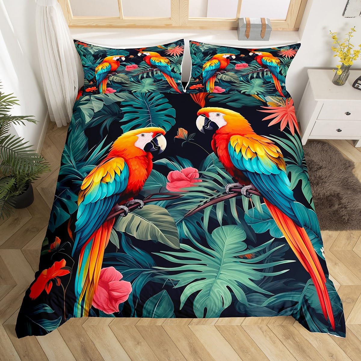 

Comforter Palm Leaves Monstera Leaf Tropical Green Leaves Bedding Set White Marble For Men Women Comforter (quilt)-EU Single(135*200cm)3pcs