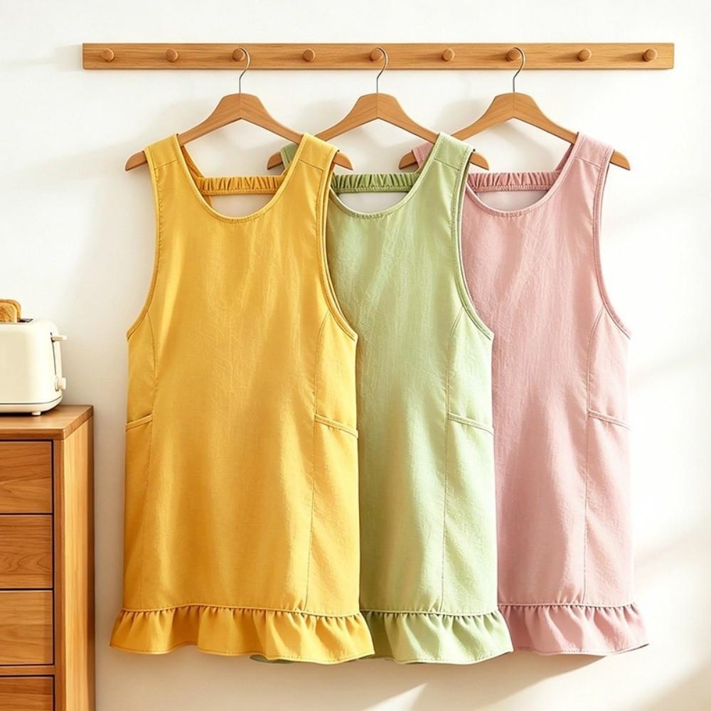 Widened Shoulder Straps Cotton-Linen Apron Stain-Resistant Kitchen Work Apron Gardening Use