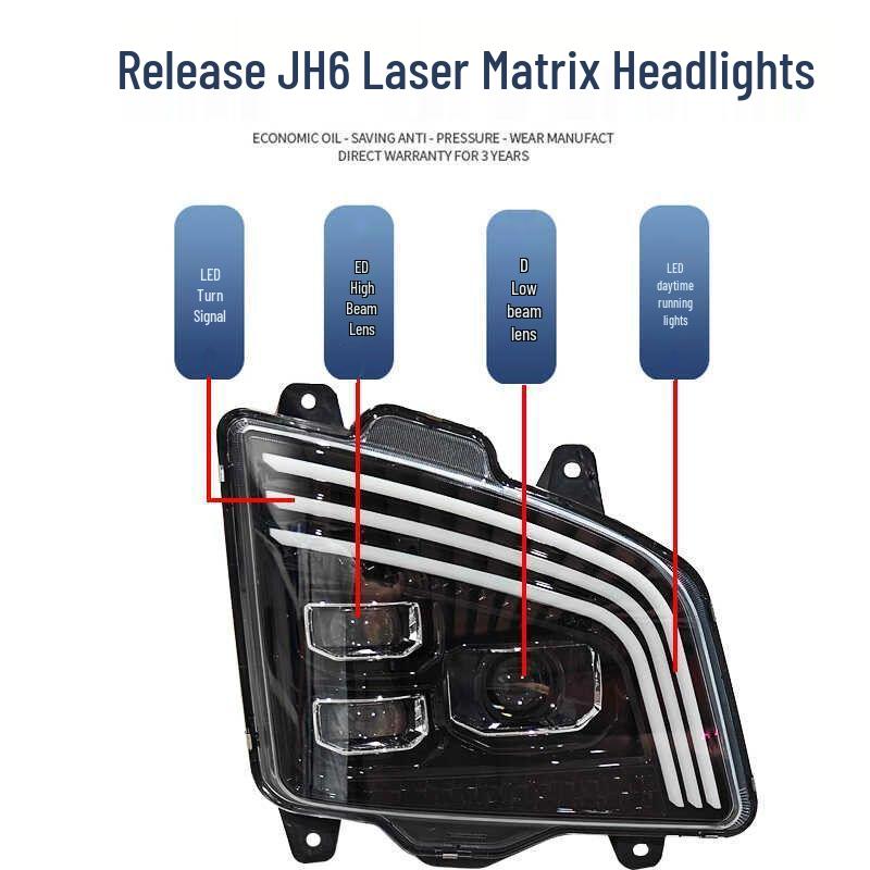Uniform Light Jiefang JH6 LED Headlight Assembly with Laser Lens Upgrade for Dual Low Beams