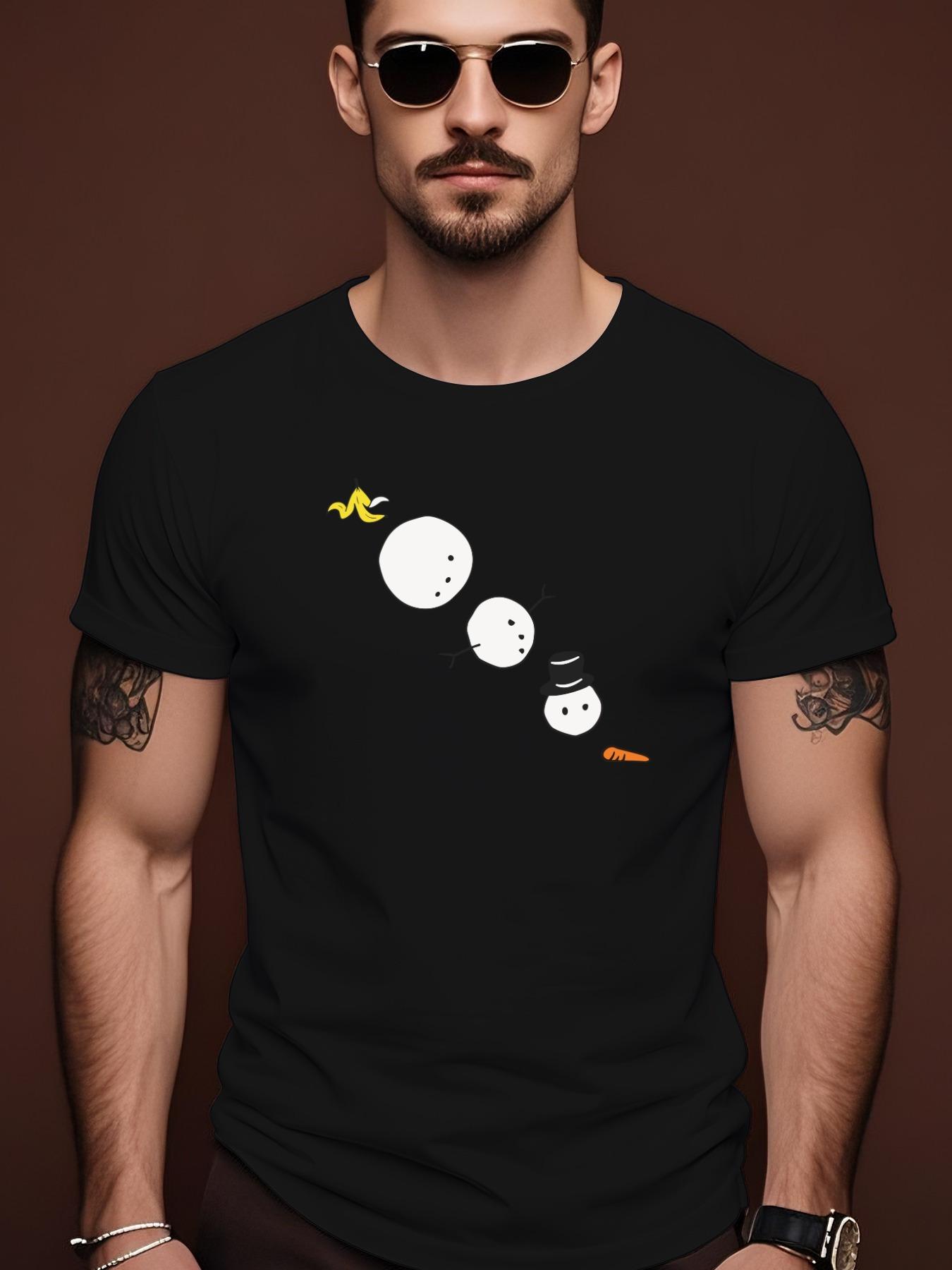 Crew Neck Tshirt with Playful Disassembling Snowman Graph... L