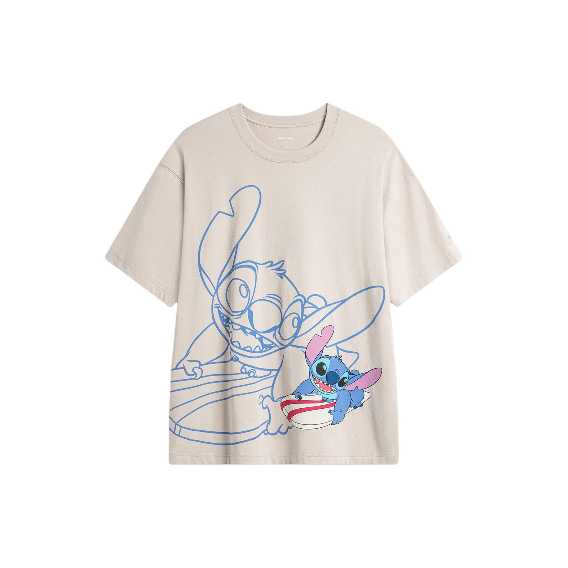 Li Ning X Disney Collaboration Stitch Series Printed Round Neck Pullover Casual Sports Short Sleeve T Shirt Men T Shirt Mica-Gray ATSU157-5 XL
