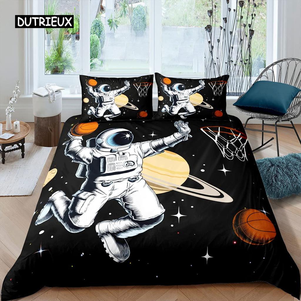 Sada povlečení na přikrývku Space Astronaut pro chlapce, dívky, děti, lůžkoviny se dvěma postelemi, s tématikou vesmíru Galaxy Dekor do ložnice, polyesterový povlak na přikrývku