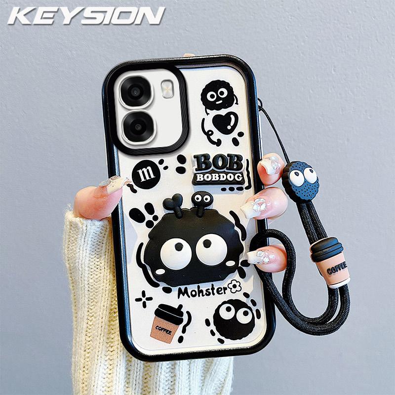 KEYSION Stoßfeste Hülle für OPPO A6x 5G mit Lanyard Weiches Silikon Niedliche 3D Cartoon-Puppe Handy-Rückseite für OPPO A6t 5G