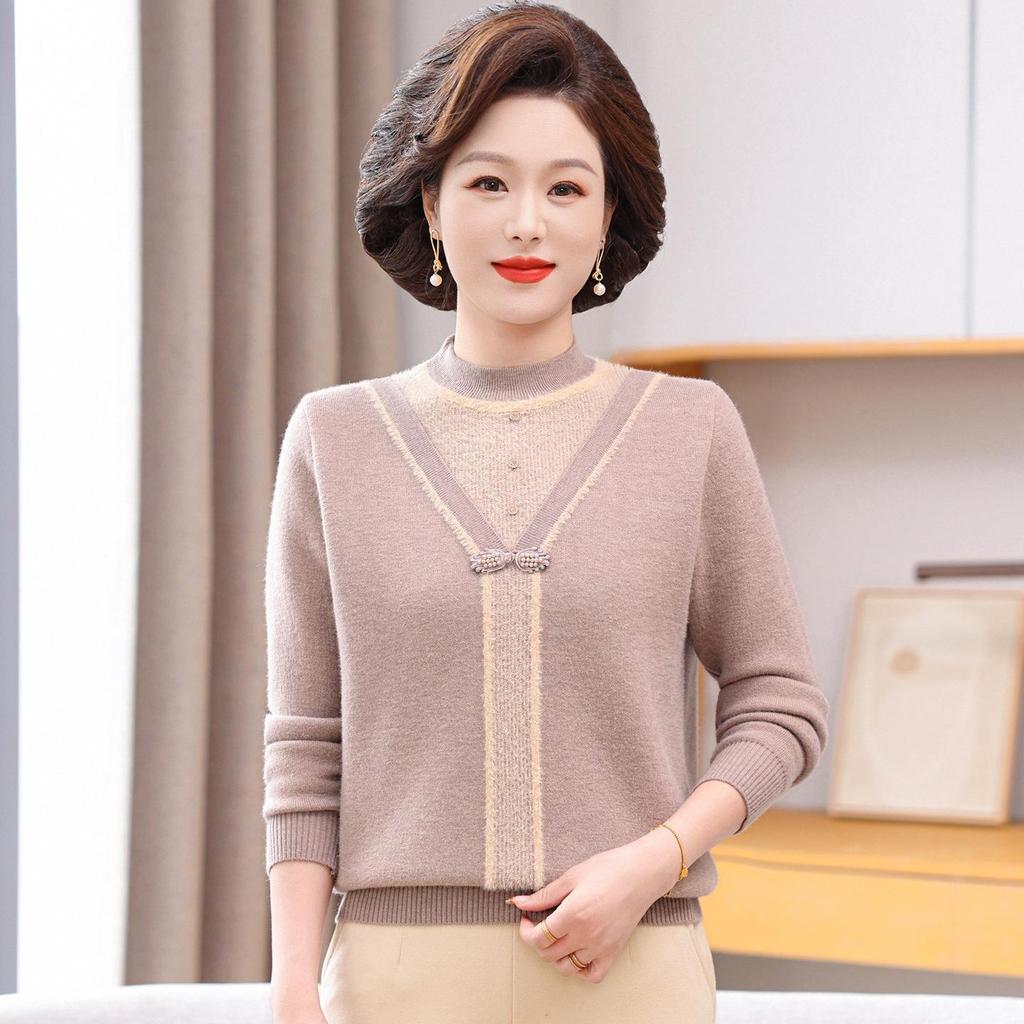 New Fashion Winter Knitwear for Moms - Stylish Plus Velvet Sweater for Middle-Aged and Elderly Women