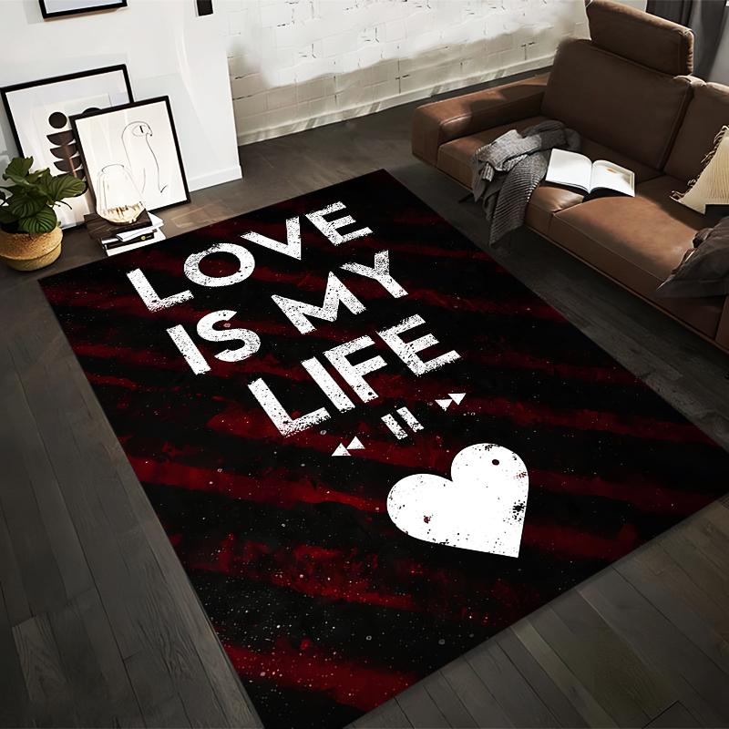 

Love Is My Life Printed Carpet, Red and Black Striped Heart Design Suitable for use as an anti-slip for living room bedroom sofas 40x60cm( 15x23in )