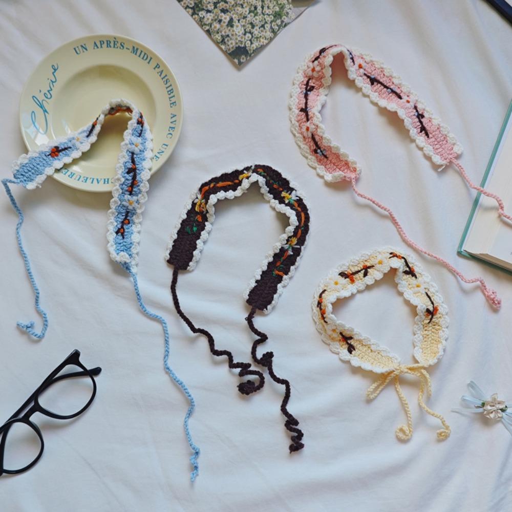 Woolen Yarn Crochet Hair Band Embroidered Pastoral Style Hair Band  Hair Styling Accessory
