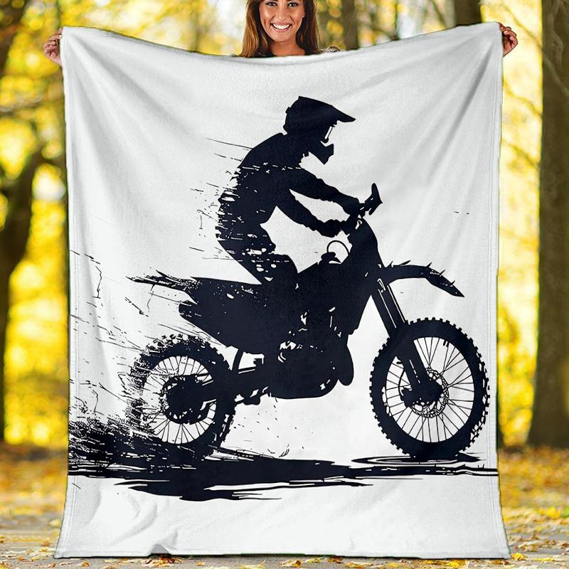 Coperta a Tema Stampata con Motivi di Moto da Fuoristrada - Perfetta per Divano, Letto, Viaggi e Uso Esterno | Lavabile in Lavatrice, Accogliente e Resistente.