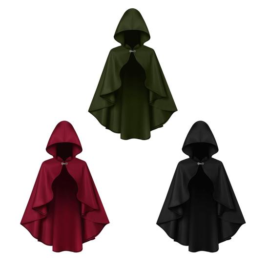 Halloween Cloak Retro Style Hooded Tailoring Metal Buckle Decoration Shawl Role-Playing Versatile Costume Accessory