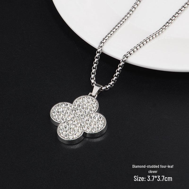 Women s Four-Leaf Clover Diamond Long Necklace - Premium Titanium Steel, Luxurious Colorfast Design