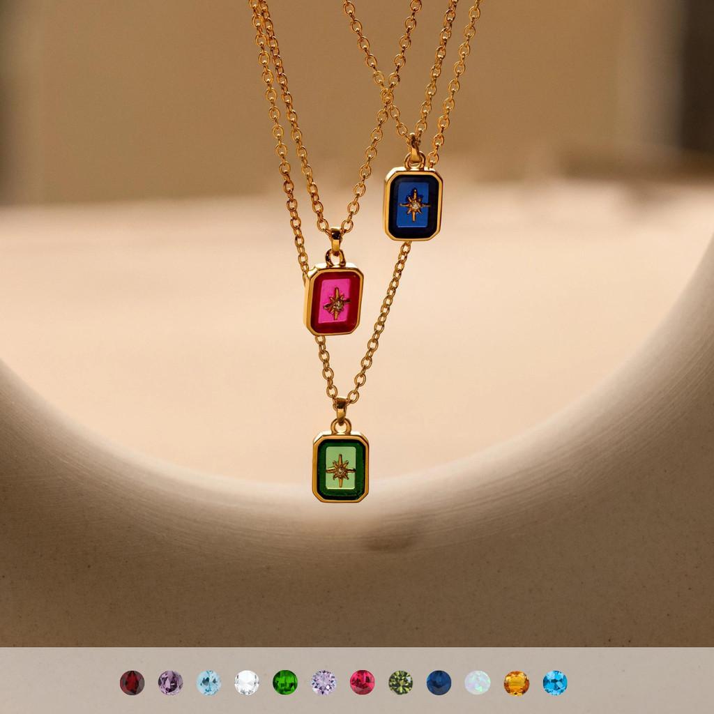 Birthstone Zodiac Necklace With Titanium Steel Pendant For Women And Men