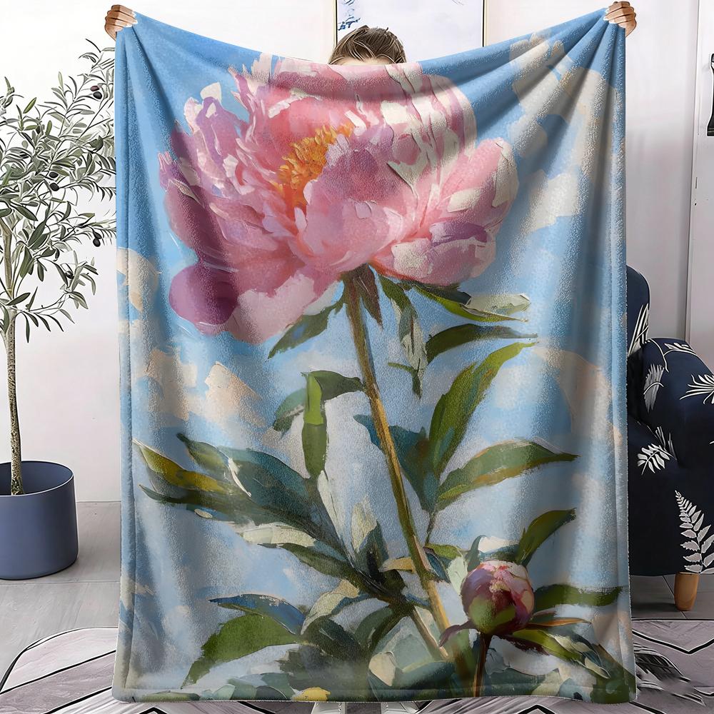 Peony Throw Soft Flannel AC Blanket Lightweight Summer Nap Throw Cozy Blanket for Sofa Bed Travel Home